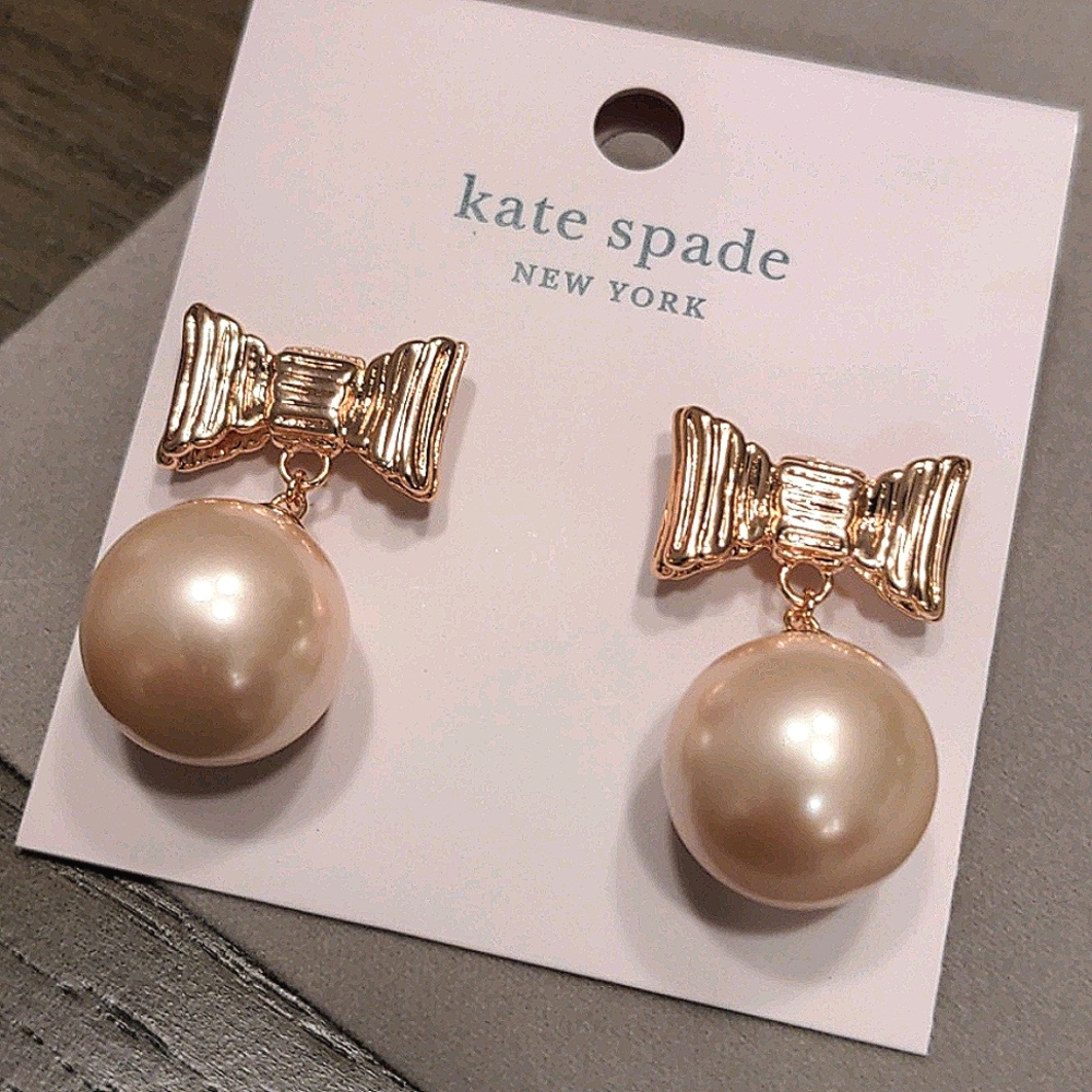 NEW Kate Spade Pearl Drop Earrings in Rose Gold - Picture 7 of 9